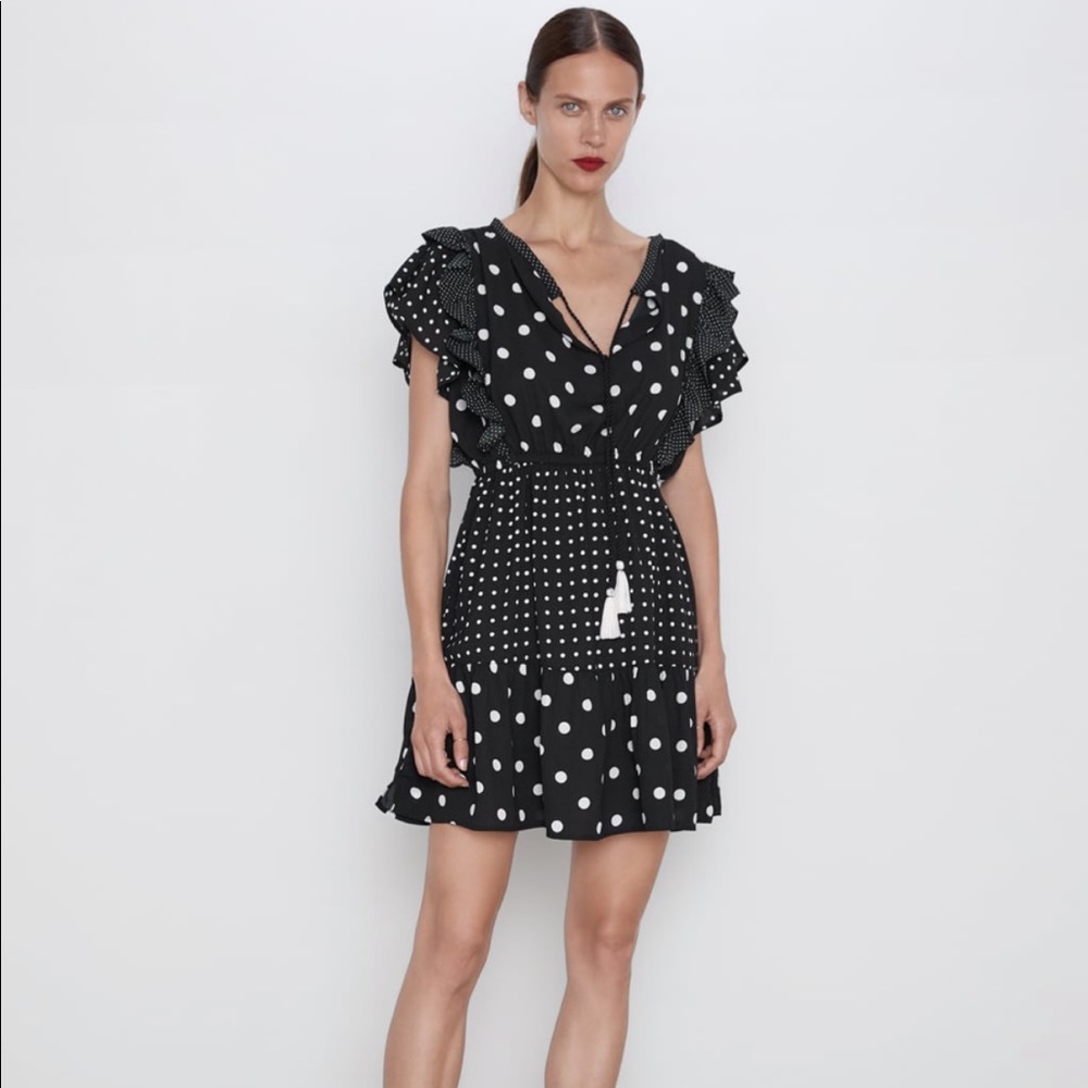 Zara Contrasting Polka Dot Dress